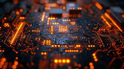 Illuminated Circuit Board Close-up. Technology Background (2)