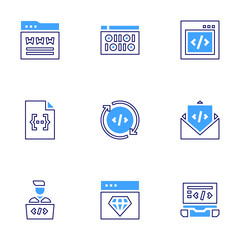 Development icon set. Bold line style. Duotone colors. Editable stroke. webdevelopment, email, refresh, binarycode, webcoding, code, programming, internet