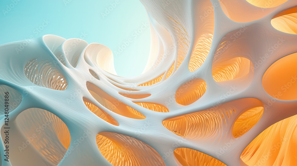 Poster stunning abstract design featuring organic shapes and soft colors, creating sense of depth and fluid