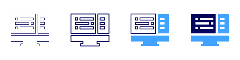 Front-end development icon in 4 different styles. Thin Line, Line, Bold Line, Duotone. Duotone style. Editable stroke