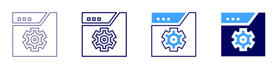 Full-stack development icon in 4 different styles. Thin Line, Line, Bold Line, Duotone. Duotone style. Editable stroke