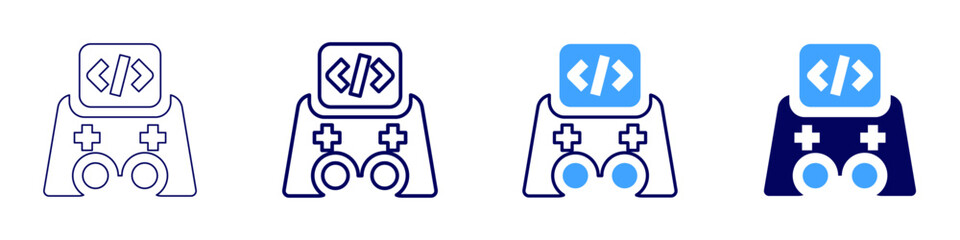 Game design development icon in 4 different styles. Thin Line, Line, Bold Line, Duotone. Duotone style. Editable stroke