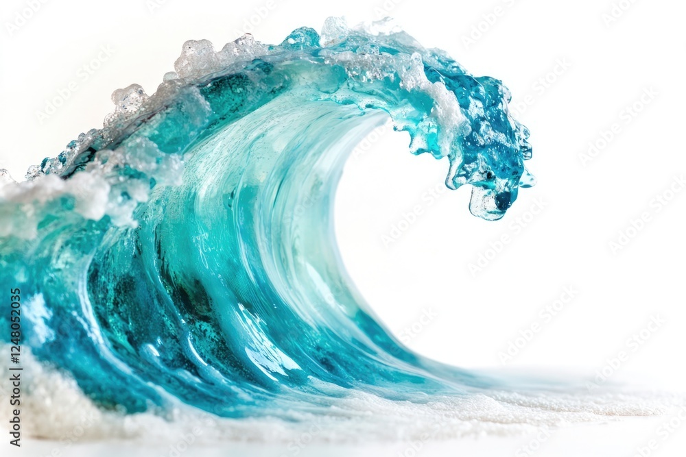 Poster a large blue wave crashes into the ocean on a white background