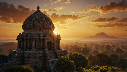 Obraz premium Complex, sunlit stone temple architecture. The architectural design, in context with other images on the page, is likely fictional and created with generative AI tools.