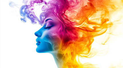 Abstract smoke beautiful shape woman isolated on white