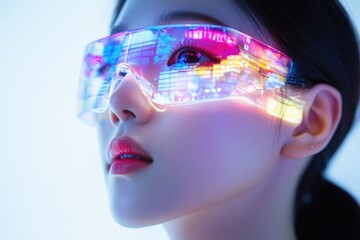 A woman wearing futuristic glasses, suitable for sci-fi and futuristic themed projects