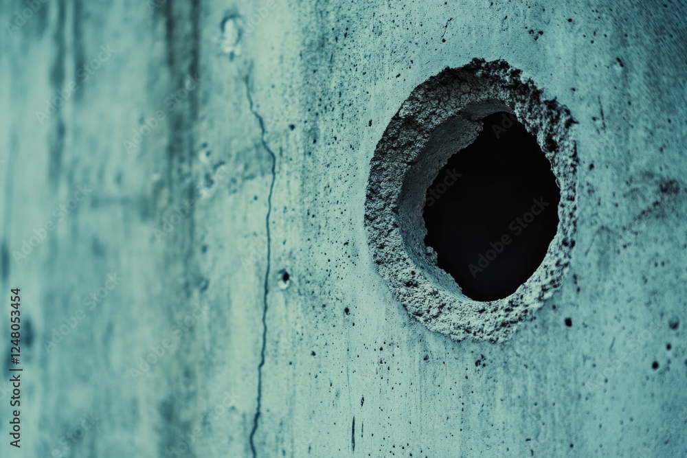 Aufkleber a close-up view of a hole in a concrete wall, perfect for use in architecture or construction relate
