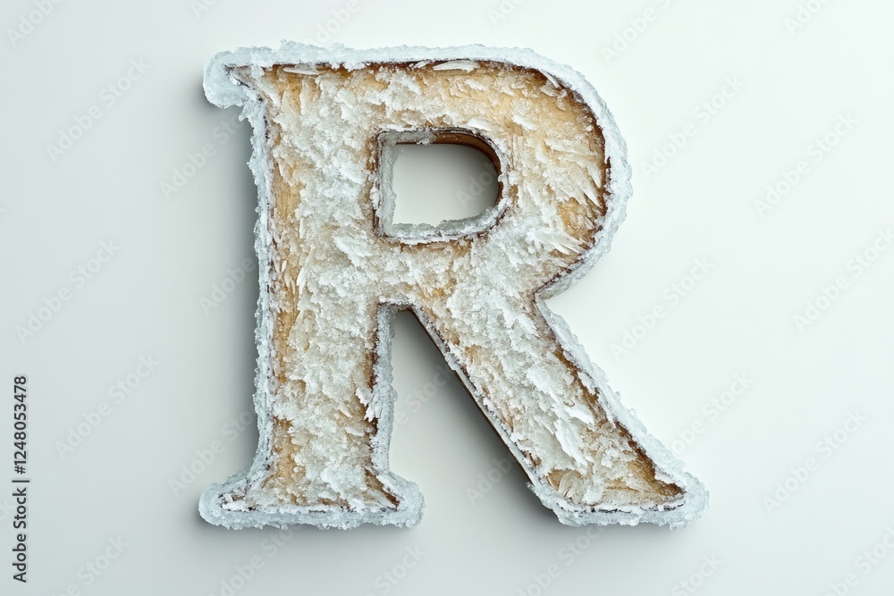 Poster a single frosted letter r on a white background, ideal for use as a graphic element or design accent