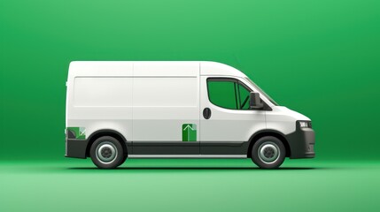 Driving white van car isolated on green background. AI generated image