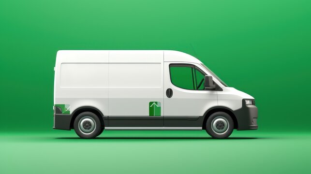 Driving white van car isolated on green background. AI generated image