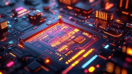 Obraz premium Illuminated CPU on Circuit Board (11)