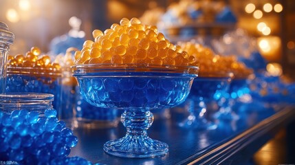 Blue and gold candies, dessert buffet, event