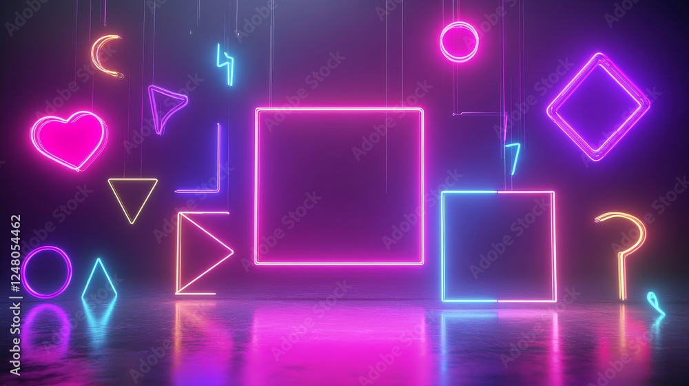 Poster transparent frames with neon light effect set isolated on background. vector realistic illustration 
