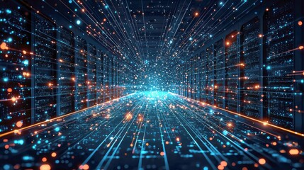 Obraz premium Abstract Digital Data Stream: Exploring the Infinite Network of Global Information and Connections