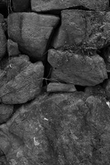 Black abstract background. Dark rock texture. Black stone background with copy space for design. Web banner. Wide
