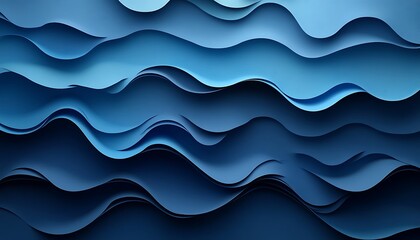 Fototapeta premium Blue wave paper art background