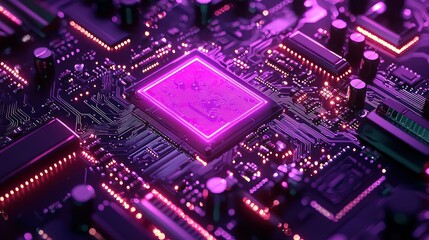 Obraz premium Illuminated CPU on circuit board, tech background (1)