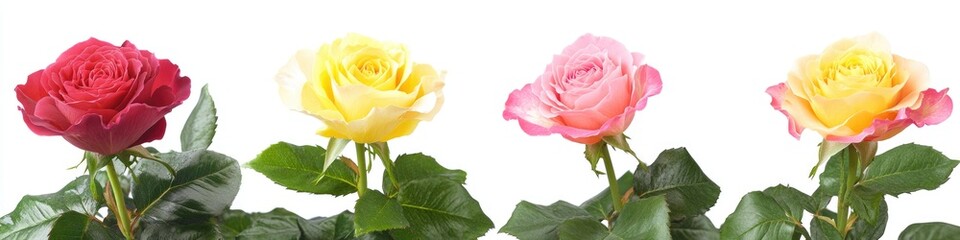 Fototapeta premium A bouquet of four roses sitting side by side