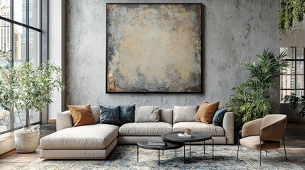 Modern Living Room Interior Design: Elegant Space with City View, Neutral Colors, and Chic Furniture