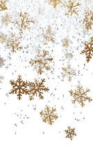 Golden snowflakes falling, winter background