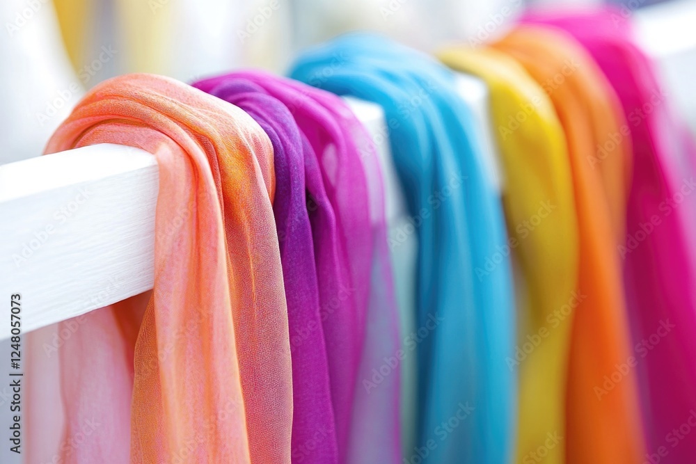 Poster a collection of brightly colored neckties displayed on a rail for display or storage
