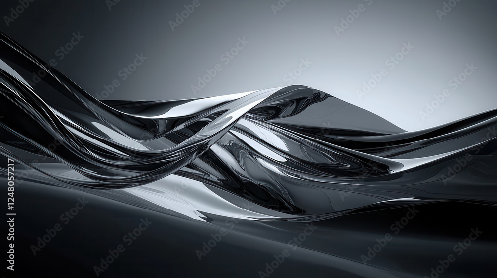 Poster close up view of smooth, flowing abstract shapes in dark tones, creating sense of elegance and fluid