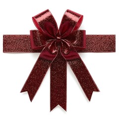 Red Glitter Bow on Ribbon, White Background