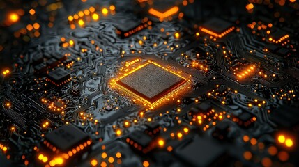 Illuminated CPU on Circuit Board