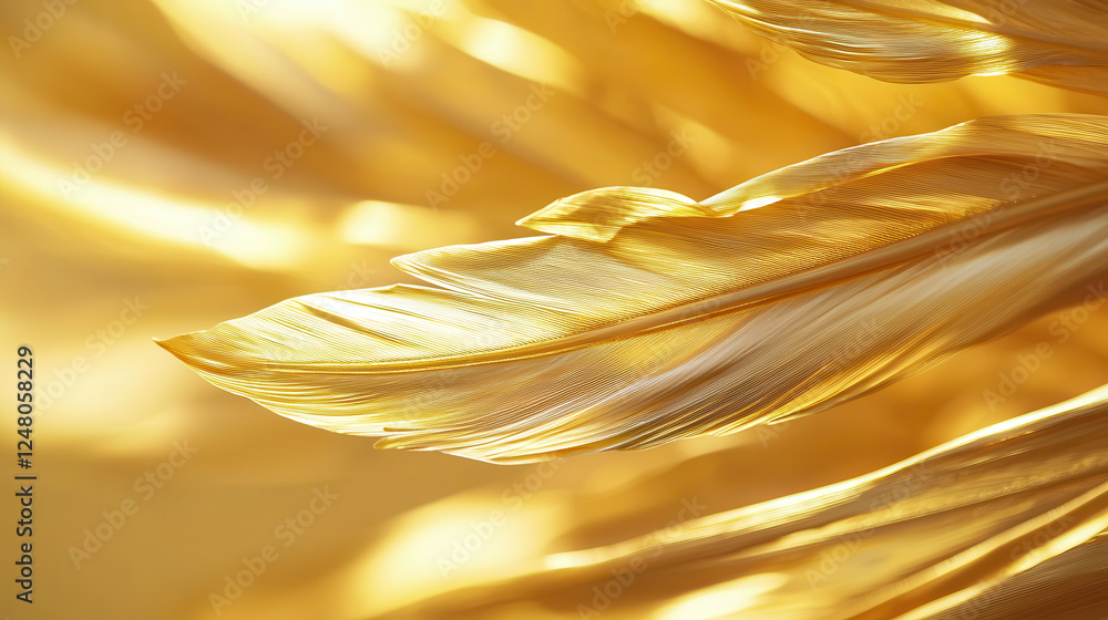 Poster golden feathers illuminated by warm light create stunning visual effect. delicate textures and soft 