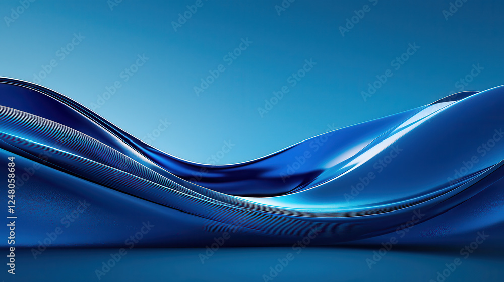 Poster sleek blue waves create smooth, flowing abstract design with soft gradients