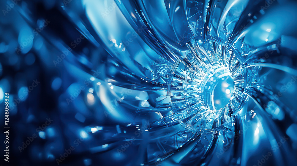 Poster mesmerizing blue abstract design featuring swirling shapes and reflections, creating sense of depth 