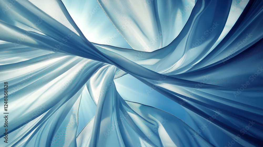 Aufkleber soft blue fabric waves create serene and calming atmosphere, showcasing delicate textures and flowin