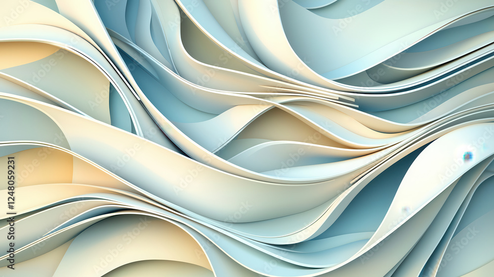 Poster smooth abstract waves in soft natural light create serene atmosphere. gentle curves and gradients ev