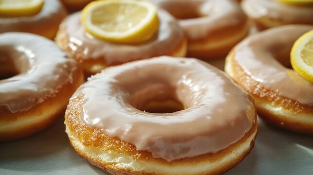Freshly baked doughnuts served on a tray with sliced lemons for added flavor