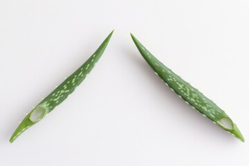 Fototapeta premium Close-up of two aloe vera leaves on a white background