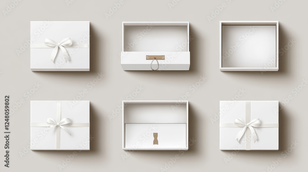 Aufkleber white empty open slide box with ribbon puller. realistic vector illustration set of drawer shape car