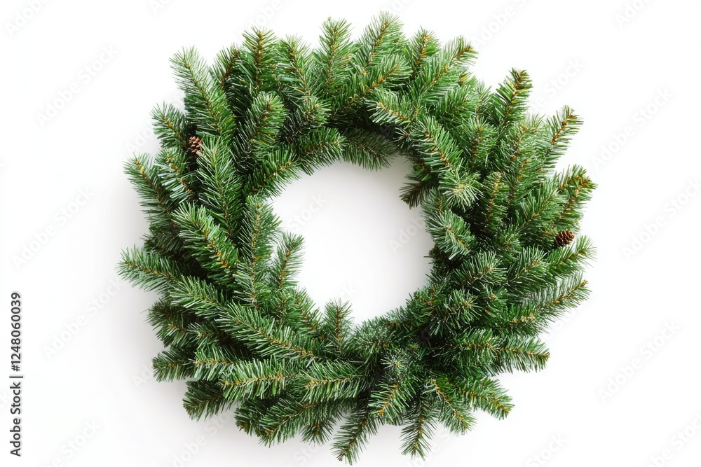 Poster a rustic wreath created from intertwined pine branches on a white background