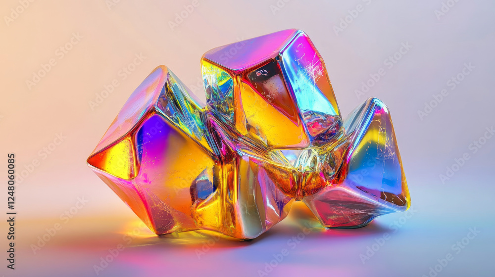 Aufkleber 3d y2k hologram shape. abstract liquid figure render. geometric glass element object with iridescent