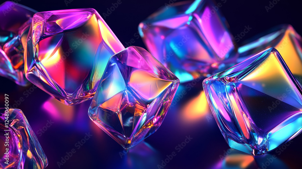 Aufkleber 3d y2k hologram shape. abstract liquid figure render. geometric glass element object with iridescent