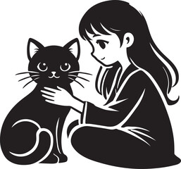 A Girl with a Cat icon silhouette vector with white background