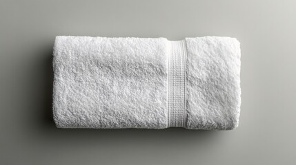 White cotton towel mockup template, flat lay top view on a grey background, isolated with a clipping path, perfect for showcasing fabric design