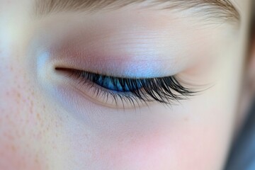 Obraz premium A close-up shot of a child's eye featuring long eyelashes