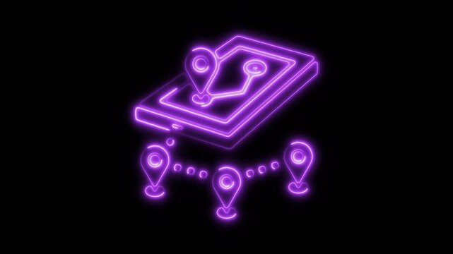 Glowing Neon Location Pointer Icon Isolated, HD Motion Graphic Animation Representing GPS Navigation and Map Positioning
