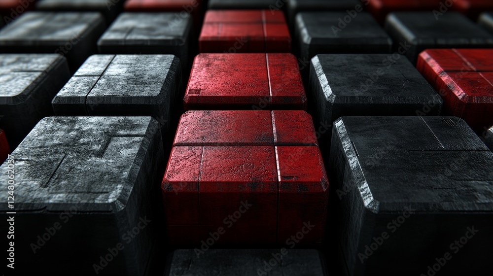 Poster abstract red and black cubes texture background digital art 3d render