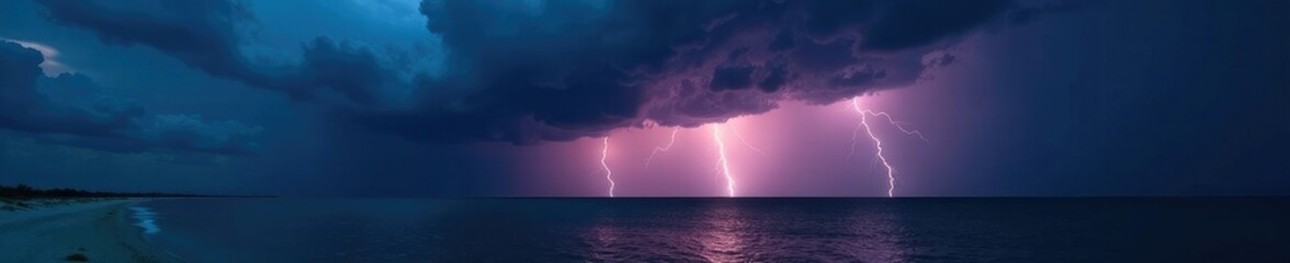 Dark stormy sky with lightning flashing in the distance, gulf coast, big bend