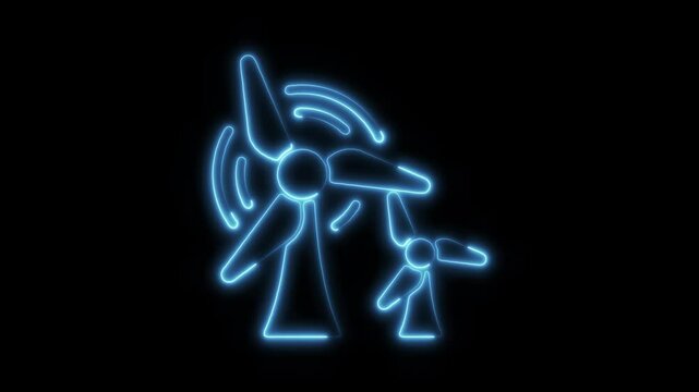 Glowing Neon Wind Turbine Icon Isolated, HD Motion Graphic Animation Representing Renewable Energy and Green Technology