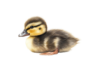 Realistic Baby Duckling: Full-Body Cute Fluffy Duck Isolated on White