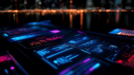 Obraz premium City Night Data Analysis Security Interface