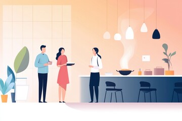 Modern Kitchen Social Gathering with Friends Enjoying Food and Cooking Together in a Cozy Atmosphere