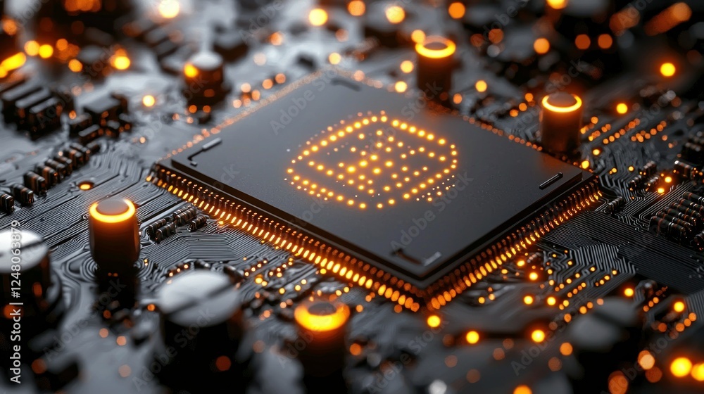 Poster illuminated microchip on circuit board